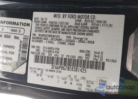 2014 Ford Fusion S z USA, uszkodzony, nr VIN 3FA6P0G78ER381425